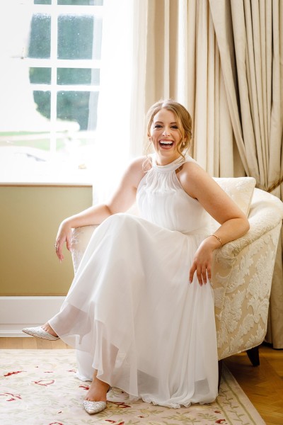 portrait of bride ain the wedding suite at Castlemartyr