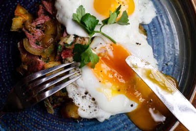 runny fried egg cut open