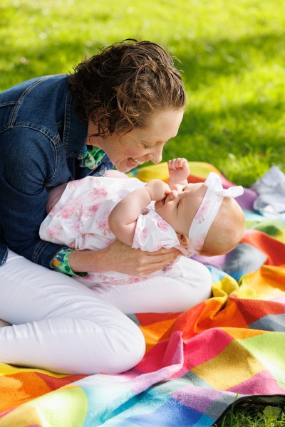Mother and baby daughter in a Galway park in the sunshine