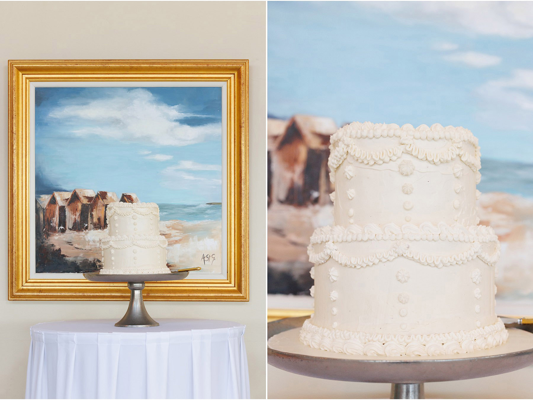 two tier cream coloured wedding cake displayed at diamond rocks