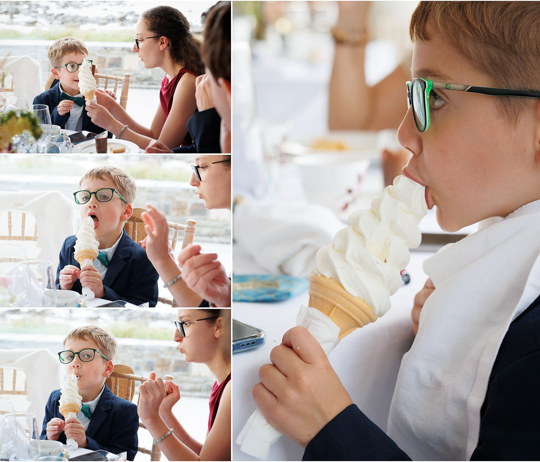 boy enjoys a 99 icecreem cone at diamond rocks wedding